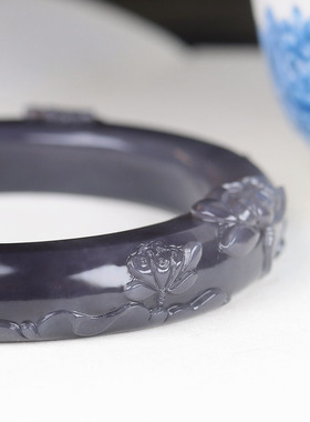 （古晨珠宝）青海和田玉帝王紫莲花手镯女款玉镯腕间优雅74g57mm