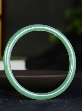 （古晨珠宝）俄罗斯和田玉粉青碧玉细圆条手镯女款玉镯15g55mm