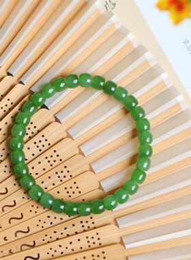 不议价俄罗斯和田玉碧玉冰绿5*6mm老型珠单圈手链手串16g