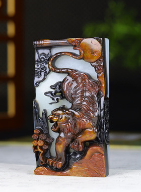 （古晨珠宝）新疆和田玉白玉籽料俏雕生肖虎手把件手玩玉牌103g