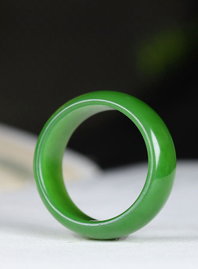 （古晨珠宝）俄罗斯和田玉阳绿碧玉扳指戒指指环6g21mm