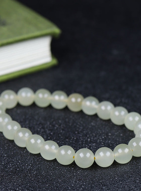 （古晨珠宝）和田玉蜂蜜水圆珠手串手链诸事如意17g7+mm