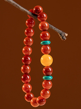 【附国检证书】天然南红手串原矿蜜蜡绿松石川料玛瑙柿子红保真