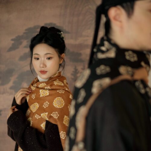 茱萸CORNUS  仿羊绒国风披肩女汉服显白闺蜜唐风宝相花 - 图0