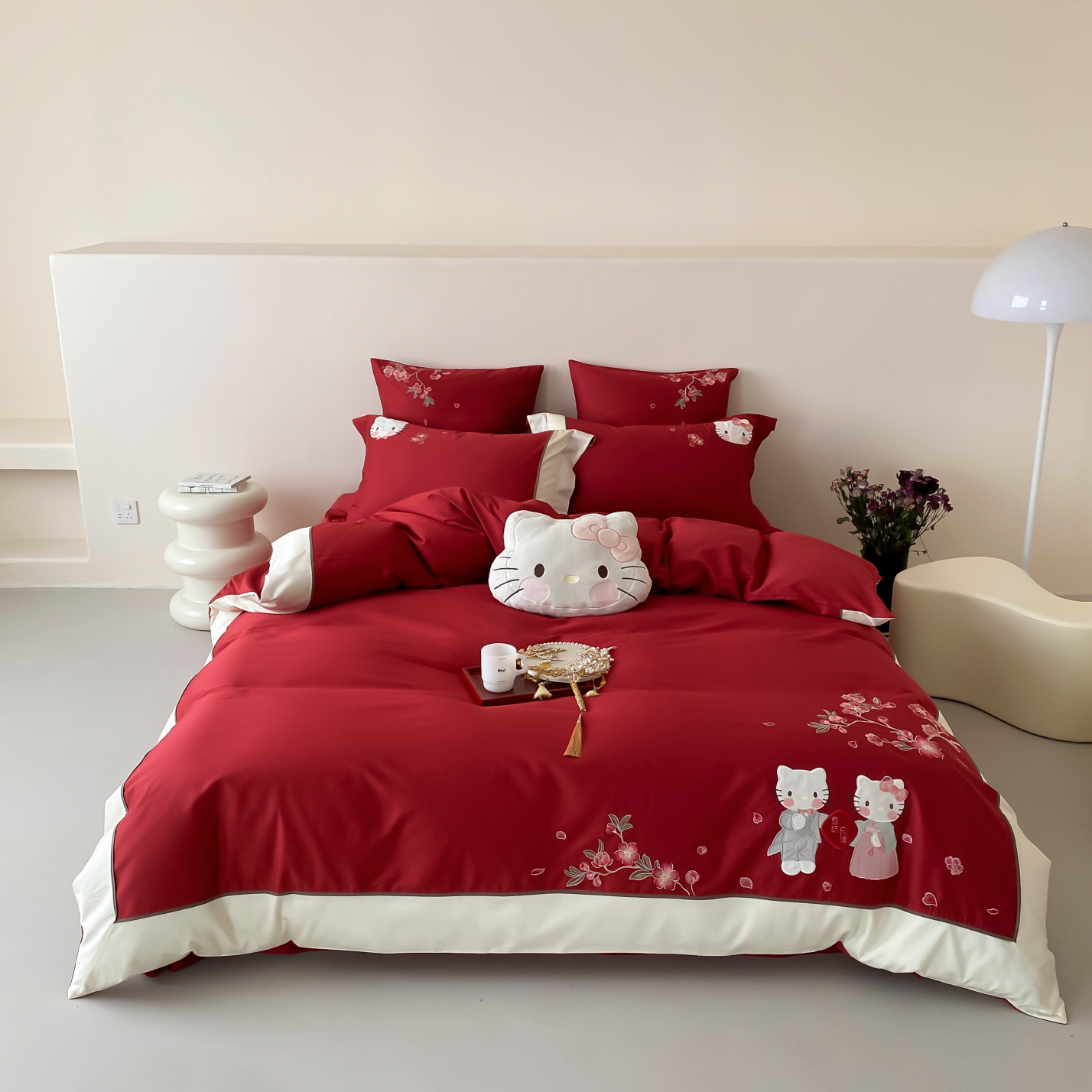 卡通可爱猫咪全棉婚庆四件套高档刺绣纯棉结婚喜被套床单床上用品,淘宝优惠券,粉丝福利购,淘宝优惠卷