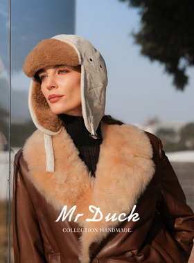mrduck新款皮毛一体羊羔毛雷锋帽