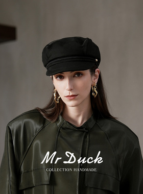 mrduck半精纺羊毛网纱报童帽
