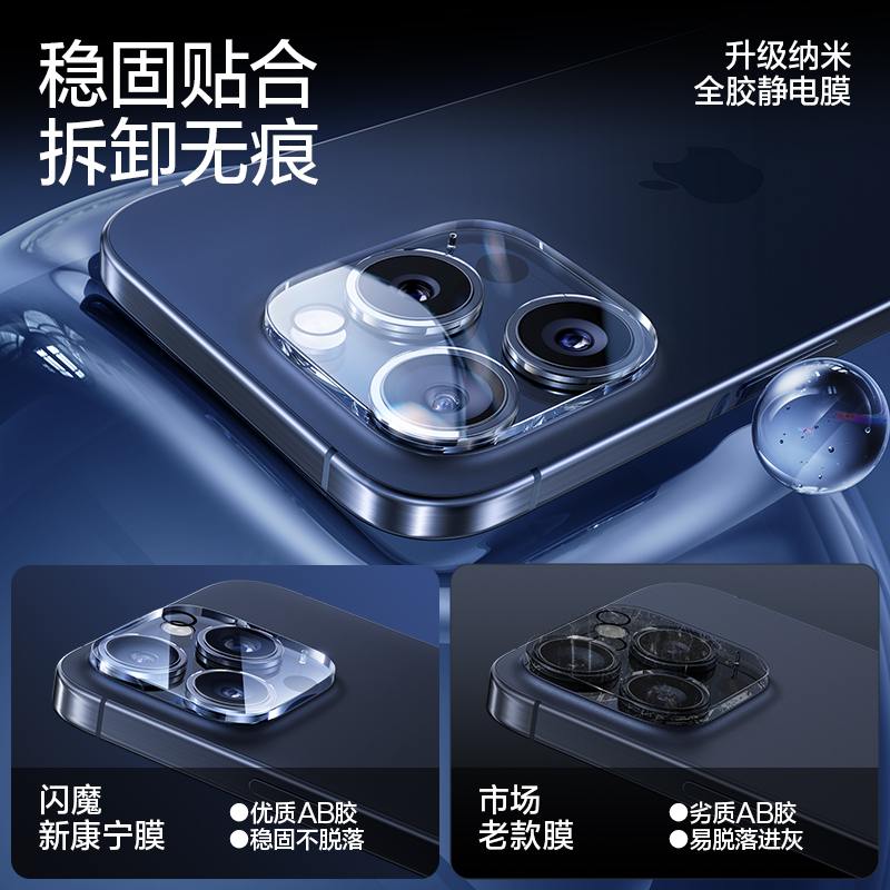 闪魔适用苹果15Pro镜头膜iPhone15Promax手机镜头保护膜14Pro康宁玻璃14PM后摄像头ip钢化一体防尘plus保护圈