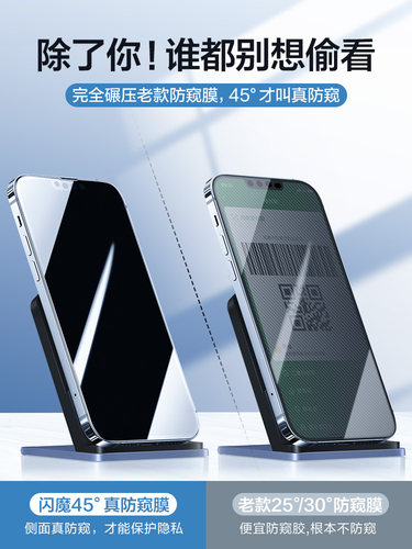 闪魔适用苹果13防窥膜iPhone13promax钢化膜防窥屏12Pro防偷窥屏全屏11Pro手机膜xsMax挡窥XR屏幕x抗蓝光mini-图0