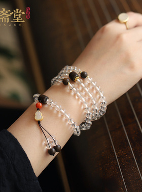 心斋堂白水晶原创白度母手串