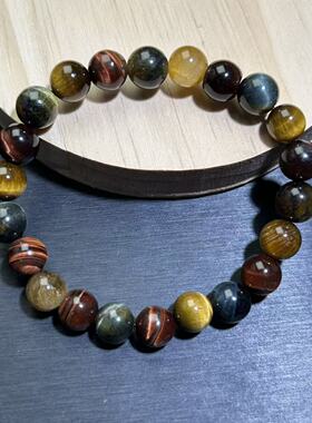 清仓便宜微暇虎眼石手链虎晴石珠串珠单圈手串百搭黄虎眼蓝虎眼红