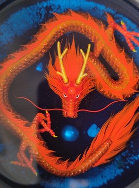 中华金红龙鼎手绘立体仿真摆件Amber painting ChineseDragon