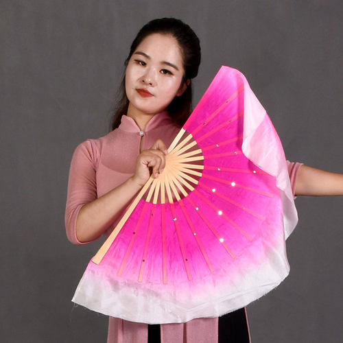 打磨扇骨广场舞古典舞舞蹈道具舞蹈扇子表演演出服扇子1尺真丝扇 - 图0