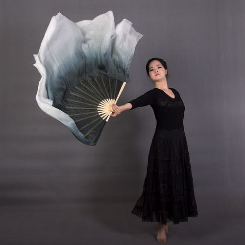 正品真丝舞蹈扇 古典舞民族舞独舞秧歌演出扇子 水墨双面渐变扇 - 图0