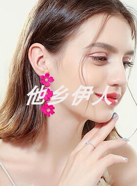 美国代购金属分层花瓣花朵耳环女