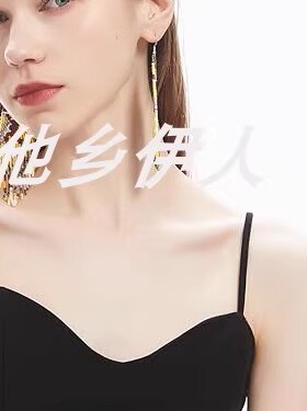 美国代购长款几何串珠流苏耳环