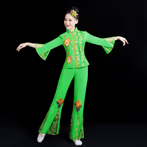 秧歌服女套装2026新款跳舞衣服广场舞中老年腰鼓服装扇子舞演出服 - 图1