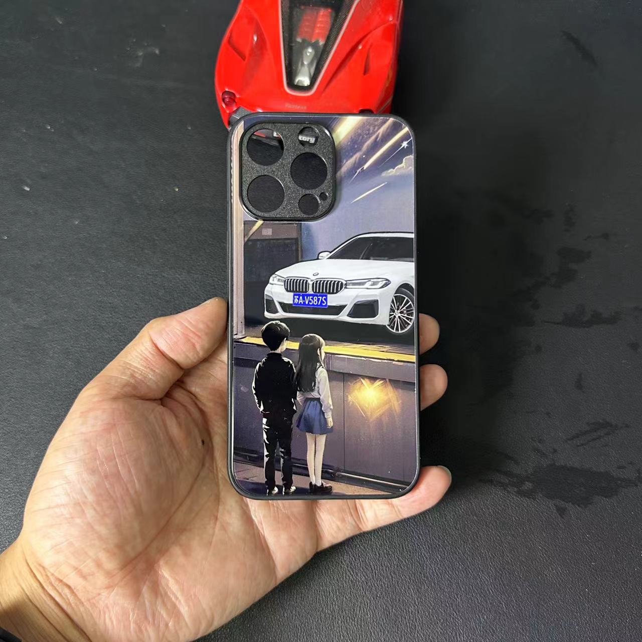 定制汽车手机壳苹果1615pro14promax华为mate60pro50手机壳玻璃硬壳适用于iphone13pro12看车磨砂软壳保护壳