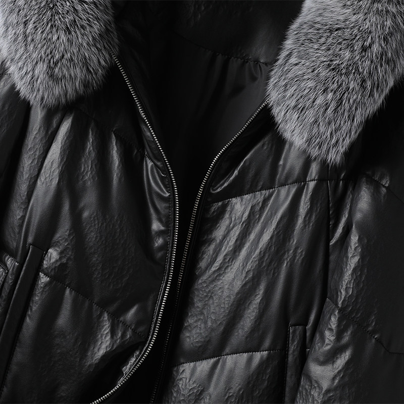 真皮衣女外套常规黑色连帽狐狸毛领白鸭绒2025新款冬绵羊皮羽绒服,淘宝优惠券,粉丝福利购,淘宝优惠卷