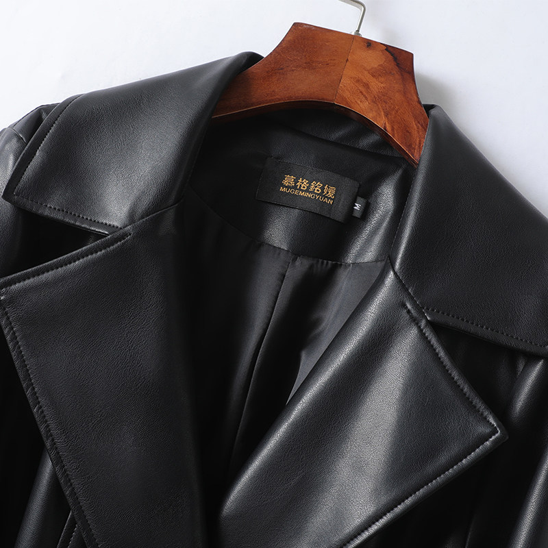 皮衣女真皮外套中长黑色系带收腰加大码绵羊皮秋冬新款海宁皮大衣,淘宝优惠券,粉丝福利购,淘宝优惠卷