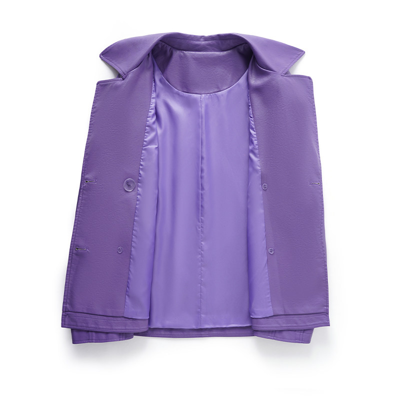 皮衣女真皮外套常规翻领双排扣韩版宽松皮夹克春秋新款海宁绵羊皮,淘宝优惠券,粉丝福利购,淘宝优惠卷