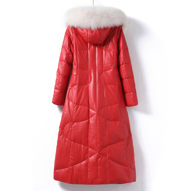 真皮衣女中长款大红气质连帽狐狸毛领新款绵羊皮外套皮羽绒服,淘宝优惠券,粉丝福利购,淘宝优惠卷