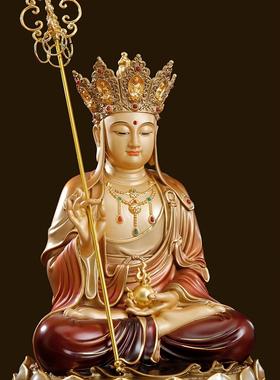 台湾纯铜地藏王菩萨家用供奉地藏菩萨佛像彩绘铜佛像娑婆三圣摆件