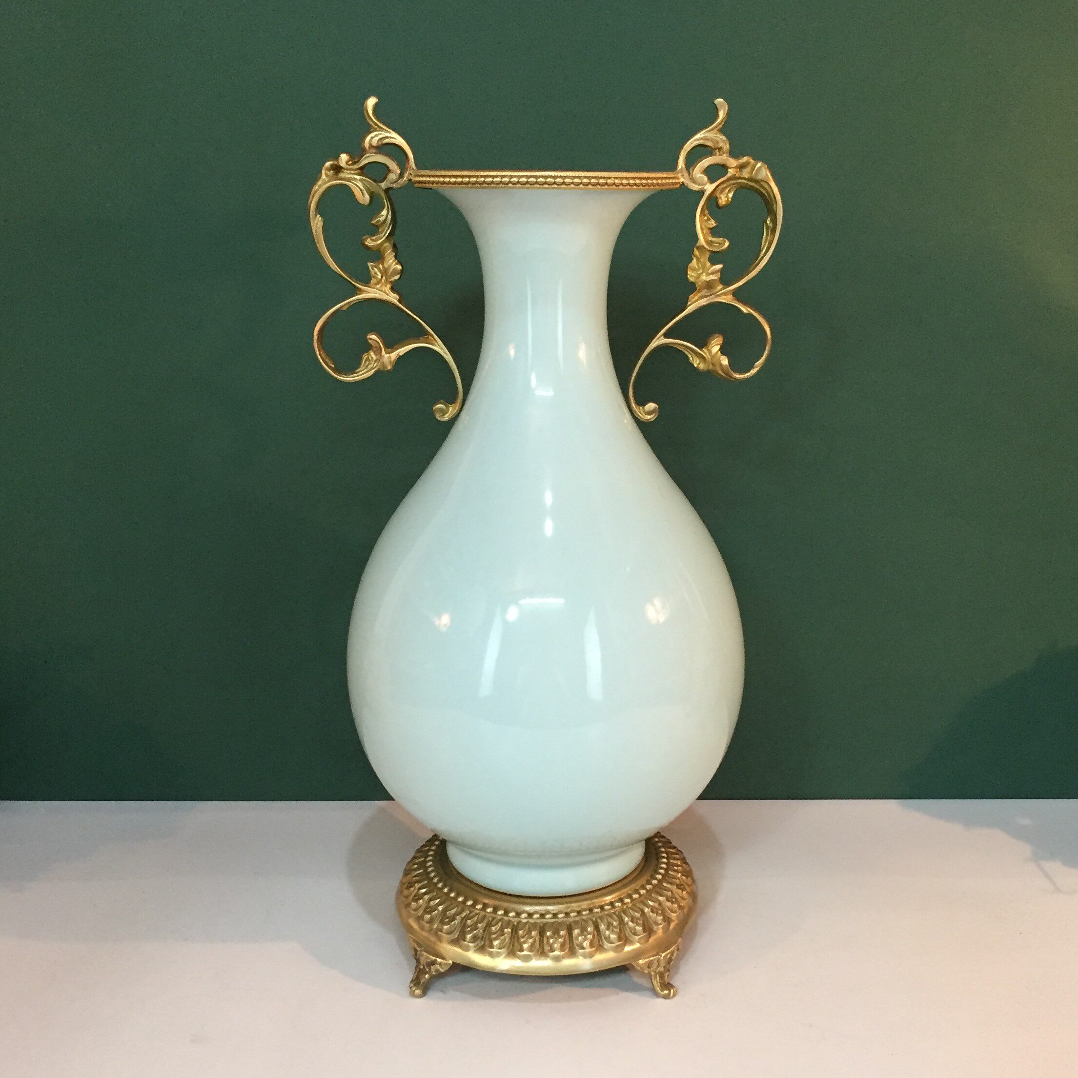 包邮纯铜鲜花花瓶陶瓷工艺品经久耐用易保养不褪色纯手工家居摆件