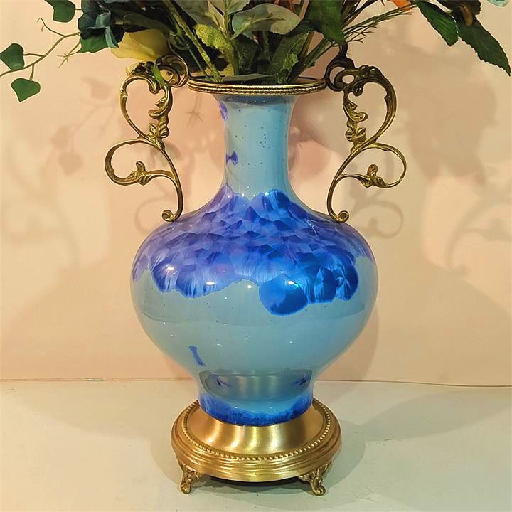 包邮纯铜鲜花花瓶陶瓷工艺品经久耐用易保养不褪色纯手工家居摆件