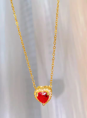 轻奢微镶锆石红色爱心锁骨链