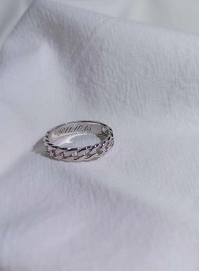 原创纯银定做刻字链条情侣对戒