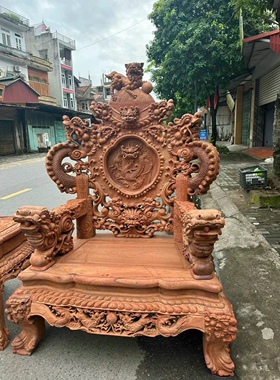 大果紫檀沙发茶桌中式缅甸花梨木九龙宝鼎沙发茶几六件套红木家具
