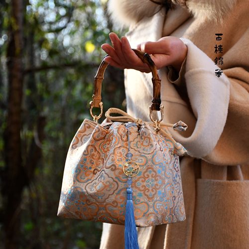 福禄桶-新中式竹挽竹子女包非遗手工包宋锦锦缎口金包DIY材料包 - 图0