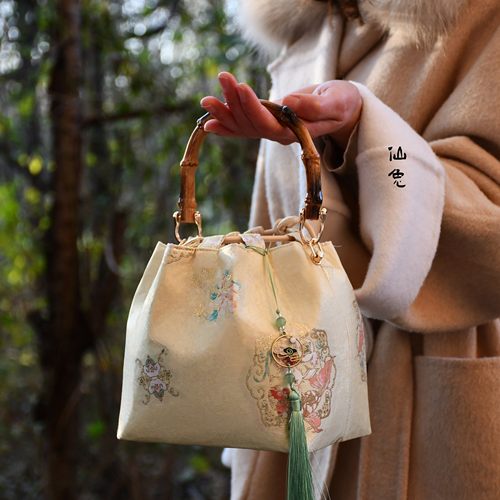 福禄桶-新中式竹挽竹子女包非遗手工包宋锦锦缎口金包DIY材料包 - 图3