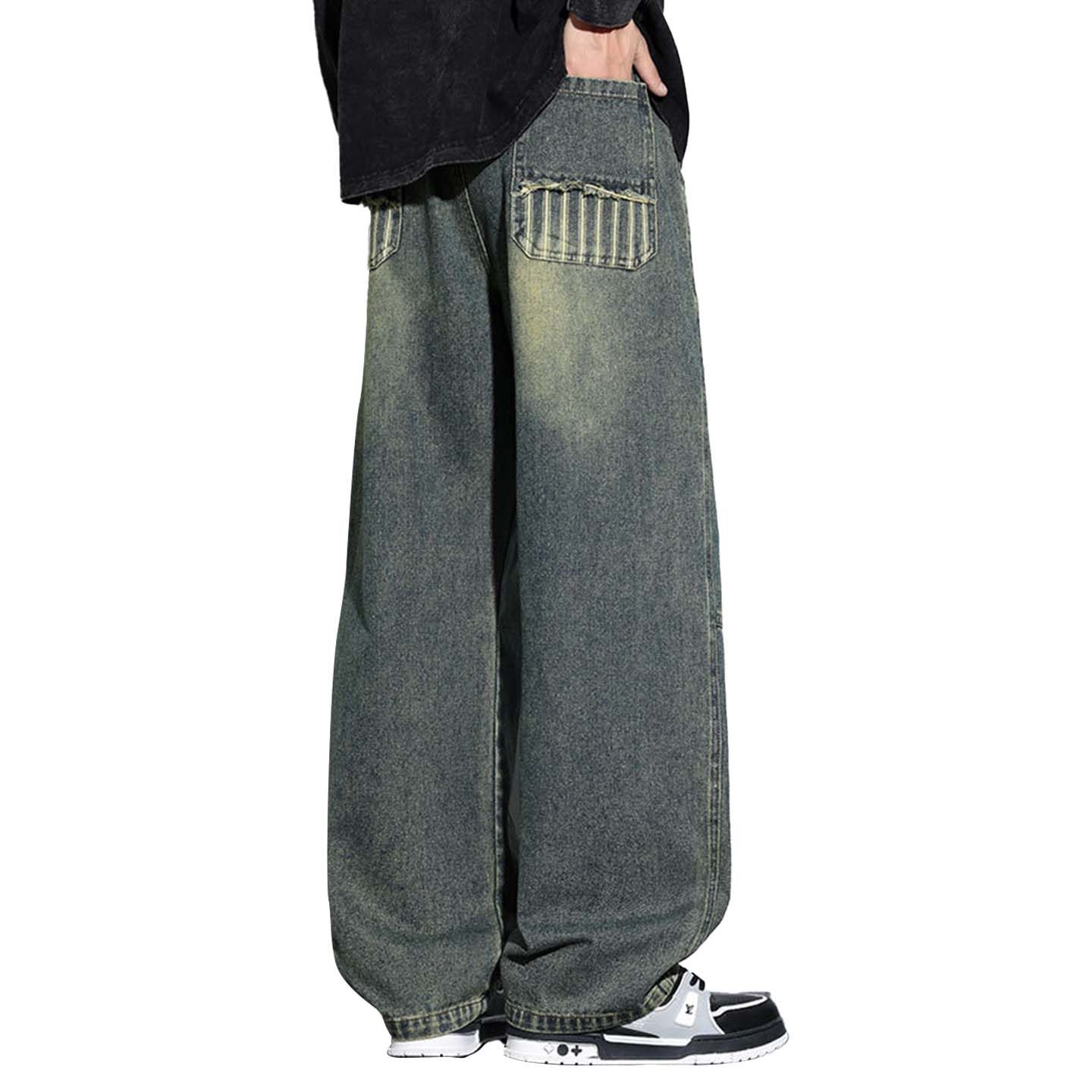 胖哥大码春季美式弯刀牛仔裤男遮肉显瘦宽松百搭松紧腰直筒休闲裤,淘宝优惠券,粉丝福利购,淘宝优惠卷