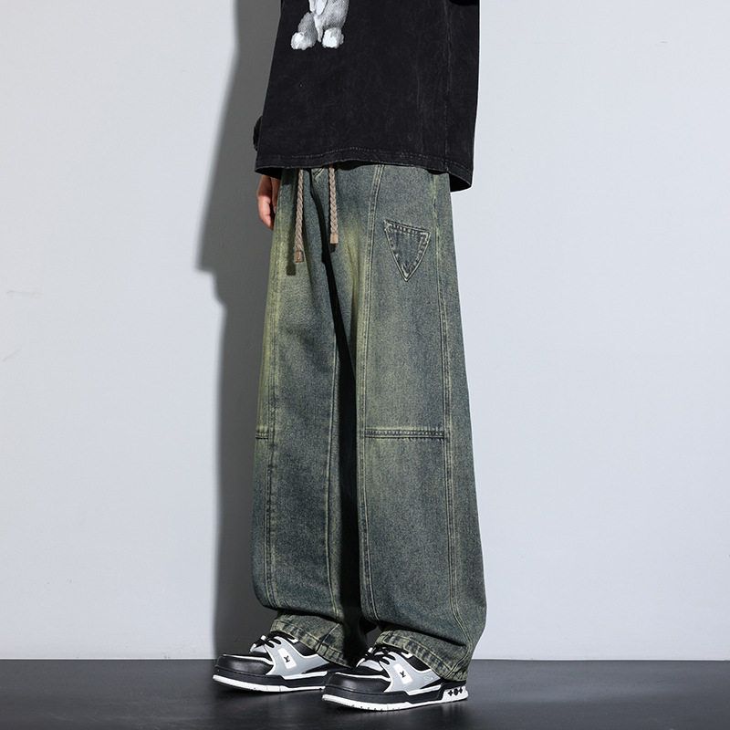 胖哥大码春季美式弯刀牛仔裤男遮肉显瘦宽松百搭松紧腰直筒休闲裤,淘宝优惠券,粉丝福利购,淘宝优惠卷