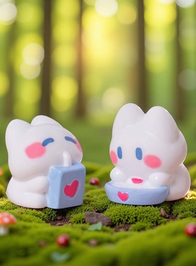 创意可爱棉花糖小白猫苔藓