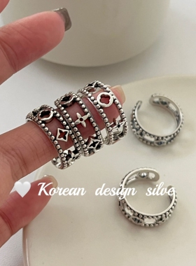 韩国小众设计高级感银饰品 S925纯银 老花镂空泰银戒指做旧百搭款