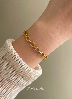 不怕水镀18k金宽链爱心锁扣手链