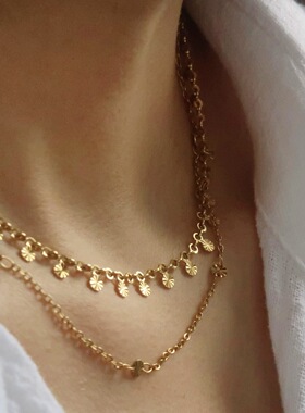 钛钢镀18K金手工压花亮片项链