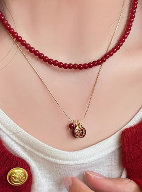 复古安可拉红石榴项链