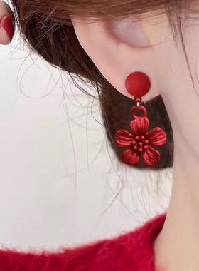 美美子中国风红花复古耳坠