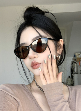 复古猫眼黑框茶色网红偏光墨镜女