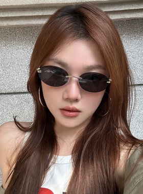 欧美辣妹ins网红太阳镜无框椭圆