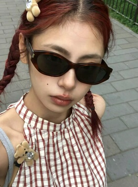 复古豹纹猫眼方圆脸显瘦太阳镜女