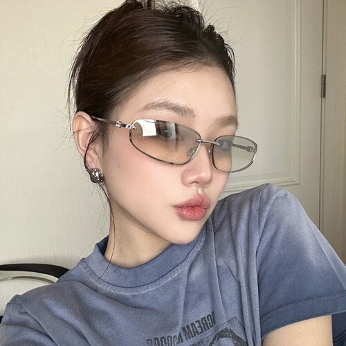 复古银色金属老钱风2026春夏太阳镜女欧美辣妹显脸小亚裔网感墨镜 - 图0