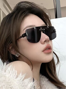 飞行员半框方形老钱风显瘦墨镜女