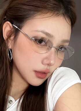 复古无边框渐变水银色猫眼墨镜女