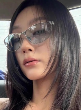 欧美辣妹风户外金属银框蓝色猫眼墨镜女方圆脸显瘦高级网感太阳镜