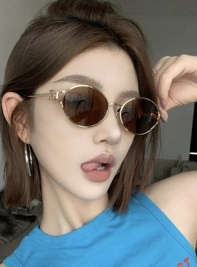金属质感镂空茶色墨镜高级感方圆
